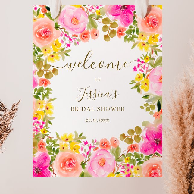 Affiche Boho fleur sauvage jardin douche nuptiale accueil (Boho wild flowers garden bridal shower welcome poster)