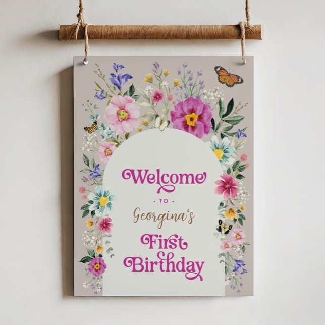 Affiche Boho Fleur sauvage Meadow 1er anniversaire Bienven (Créateur téléchargé)