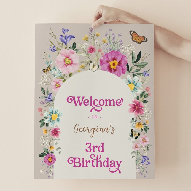 Affiche Boho Fleur sauvage Meadow 3e anniversaire Bienvenu (Créateur téléchargé)