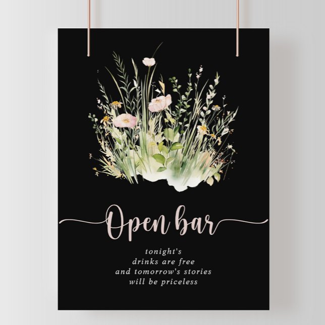 Affiche Boho Fleur sauvage noir Mariage ouvert (Créateur téléchargé)