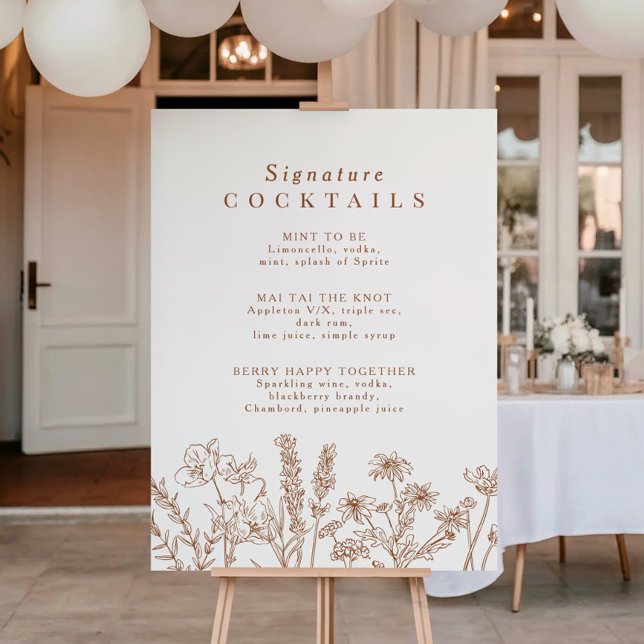 Affiche Boho Fleur sauvage Signature Cocktail Menu Signe (Créateur téléchargé)