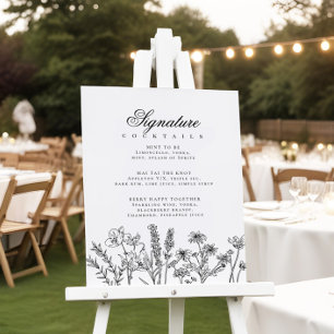 Affiche Boho Fleur sauvage Signature Cocktail Menu Signe