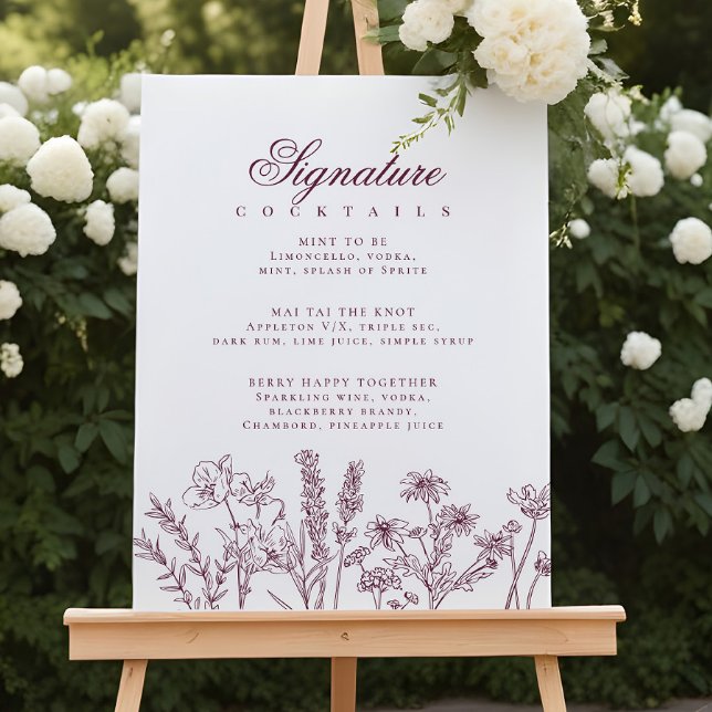 Affiche Boho Fleur sauvage Signature Cocktail Menu Signe (Créateur téléchargé)
