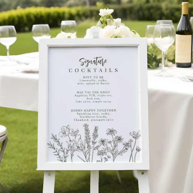 Affiche Boho Fleur sauvage Signature Cocktail Menu Signe (Créateur téléchargé)