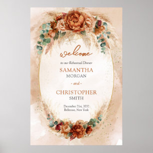 Affiche Boho fleurs en terre cuite moderne Répétition de b