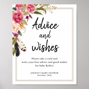 Affiche Boho Fleurs & Plumes Conseils Cartes Affichage Pan