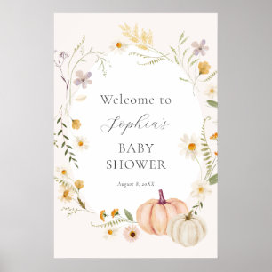 Affiche Boho Fleurs sauvages et Citrouille Baby shower Bie