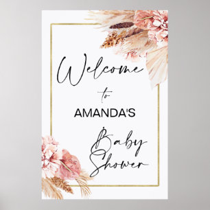 Affiche Boho Floral avec Baby shower d'accueil en laiton P