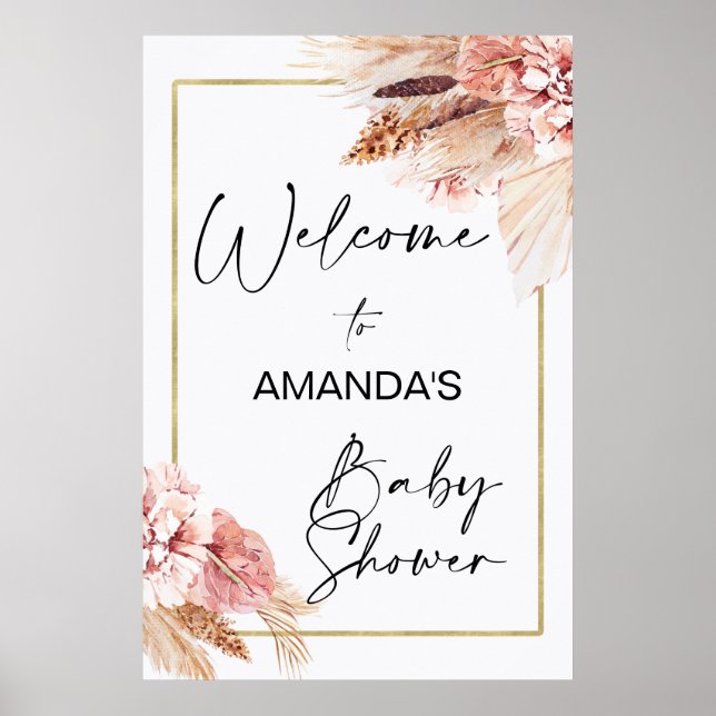 Affiche Boho Floral avec Baby shower d'accueil en laiton P (Devant)