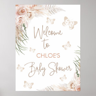 Affiche Boho Floral Butterfly Kisses Baby shower Bienvenue