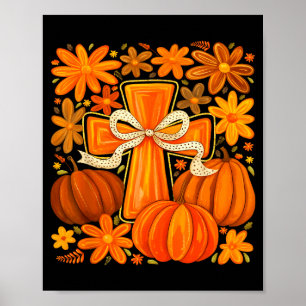 Affiche Boho Floral Citrouille Croix Automne Jésus Foi Chr