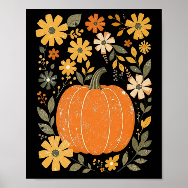 Affiche Boho Floral Citrouille Thanksgiving Automne Automn (Devant)