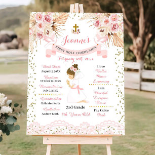 Affiche Boho Floral Cross Girl First Communion Sign
