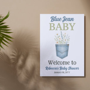 Affiche Boho Floral Denim Blue Jean Baby shower Bienvenue