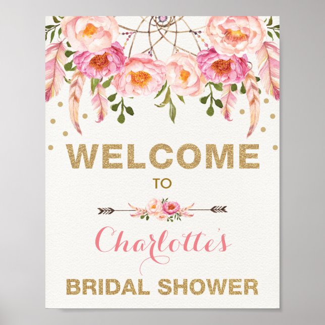 Affiche Boho Floral Fête des mariées Rose Gold Dreamcatche (Devant)
