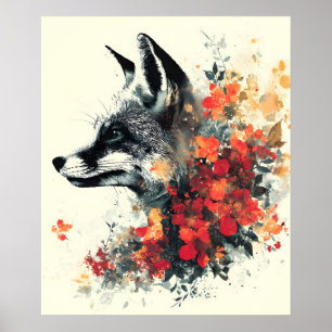 Affiche Boho Floral Fox Faune Nature