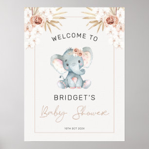 Affiche Boho Floral Girls Elephant Baby shower Bienvenue