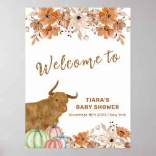 Affiche Boho Floral Highland Vache Baby shower Bienvenue