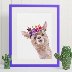 Affiche Boho Floral Lama Alpaca Garderie Enfant