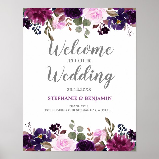 Affiche Boho Floral Lavender Violet signe Mariage / affich (Devant)
