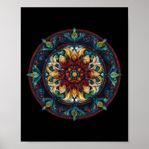 Affiche Boho Floral Lotus Cercle Mystique Motif Mandala