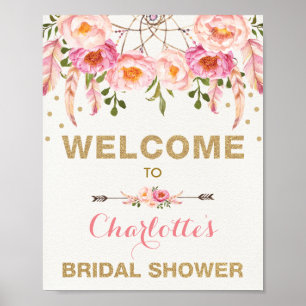 Affiche Boho Floral Mariage Réception Rose Doré Attrape-Rê