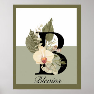 Affiche Boho Floral Monogramme B