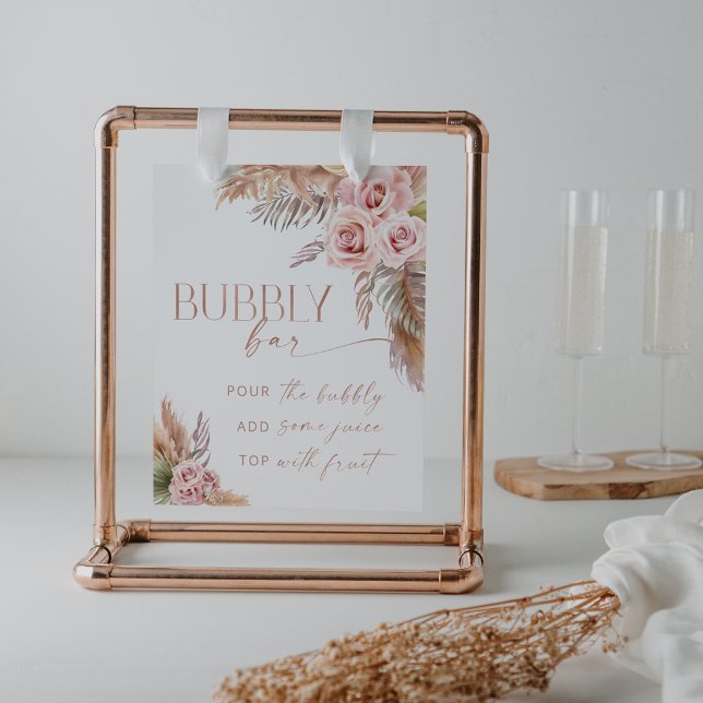 Affiche Boho Floral Pampas Rose Gold Bubbly Bar (Créateur téléchargé)