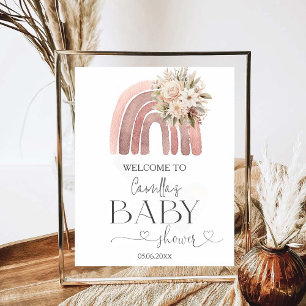 Affiche Boho Floral Rainbow Girl Baby shower