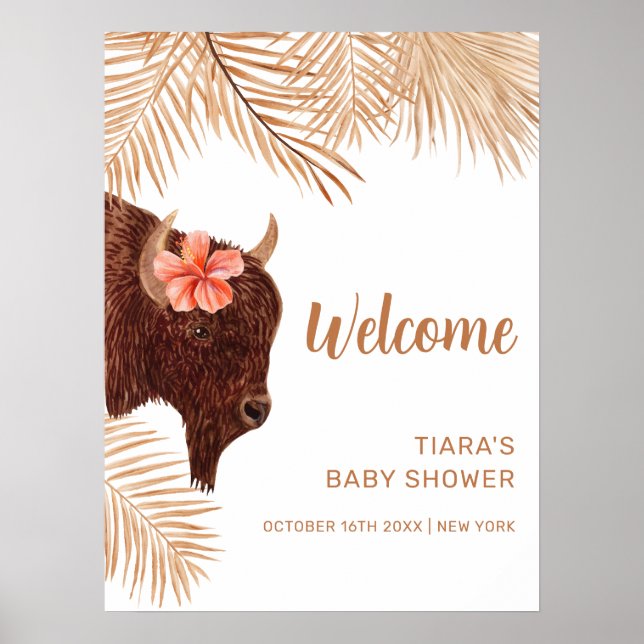 Affiche Boho Floral Saint-Vache Baby shower Bienvenue (Devant)