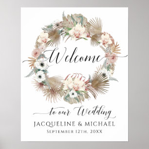 Affiche BOHO Floral Séché Palm Foliage Mariage de bienvenu