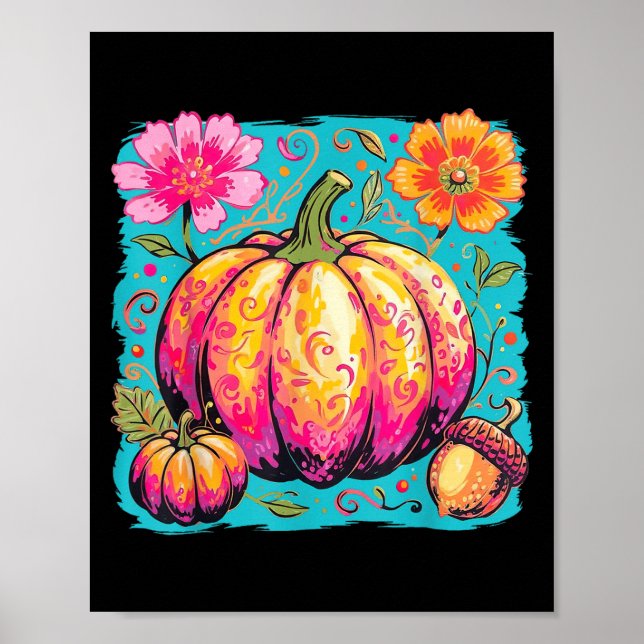 Affiche Boho Floral Thanksgiving Saison Citrouille Vibes d (Devant)
