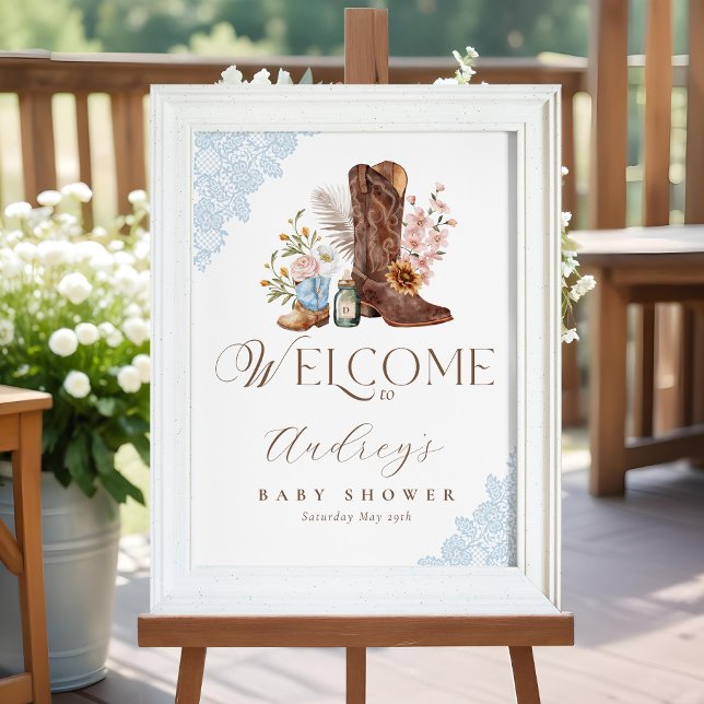 Affiche Boho Floral Western Blue Cowboy Boot Welcome (Boho Floral Western Blue Cowboy Boot Welcome Poster)