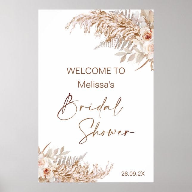 Affiche Boho Floral with Pampas Fern Welcome Bridal Shower (Devant)