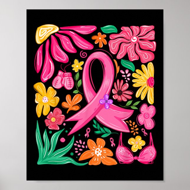 Affiche Boho Flower Coquette Bow Conscience du cancer du s (Devant)
