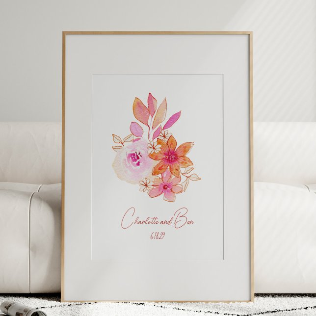 Affiche Boho Flower Pink Watercolor Personalized Wedding (Créateur téléchargé)