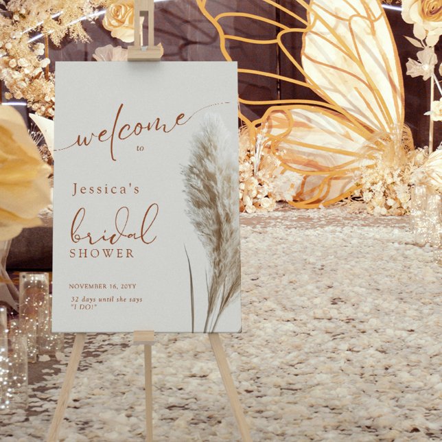 Affiche Boho Fluffy Pampas Fête des mariées en herbe Bienv (Créateur téléchargé)