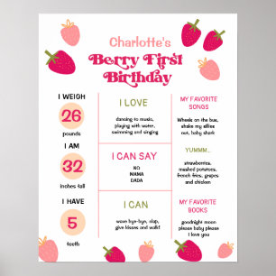 Affiche Boho fraise Berry Premier anniversaire Jalon
