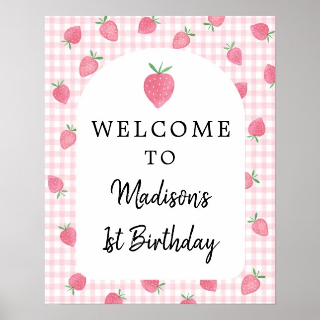 Affiche Boho fraise Berry Sweet Anniversaire Bienvenue (Devant)