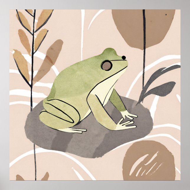 Affiche Boho Frog Lotus Leaf Art botanique moderne (Devant)