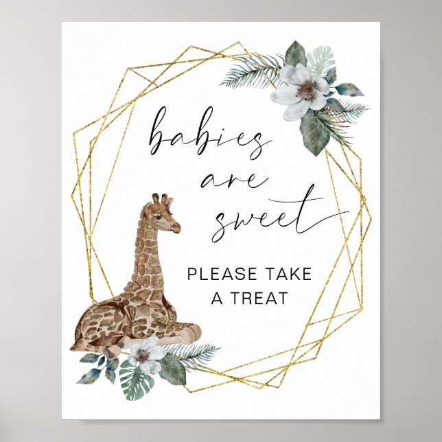 Affiche Boho Giraffe Baby Are Sweet Take A Treat Sign (Devant)