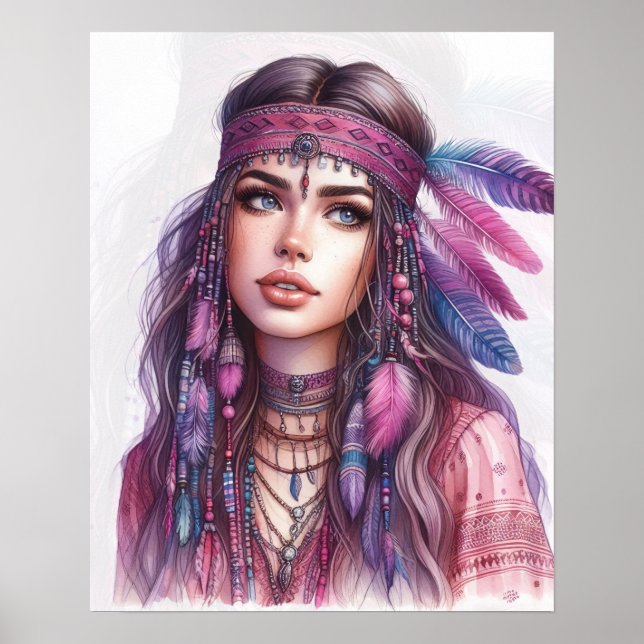 Affiche Boho Girl IA Art Mode Bohème (Devant)