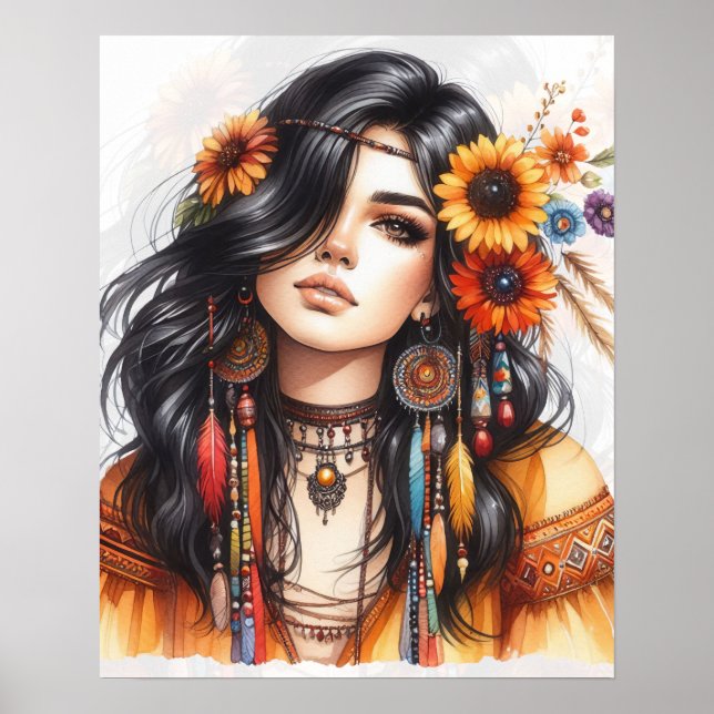 Affiche Boho Girl IA Art Mode Bohème (Devant)
