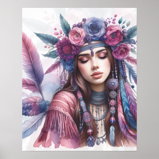 Affiche Boho Girl IA Art Mode Bohème (Devant)