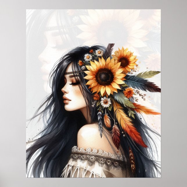 Affiche Boho Girl IA Art Mode Bohème (Devant)