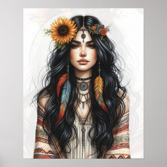 Affiche Boho Girl IA Art Mode Bohème (Devant)