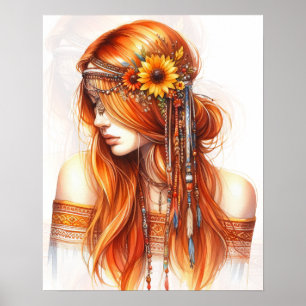 Affiche Boho Girl IA Art Mode Bohème