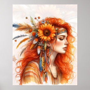 Affiche Boho Girl IA Art Mode Bohème
