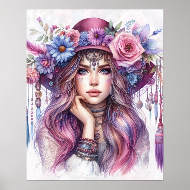 Affiche Boho Girl IA Art Mode Bohème (Devant)