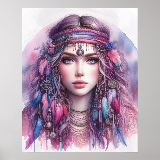 Affiche Boho Girl IA Art Mode Bohème (Devant)